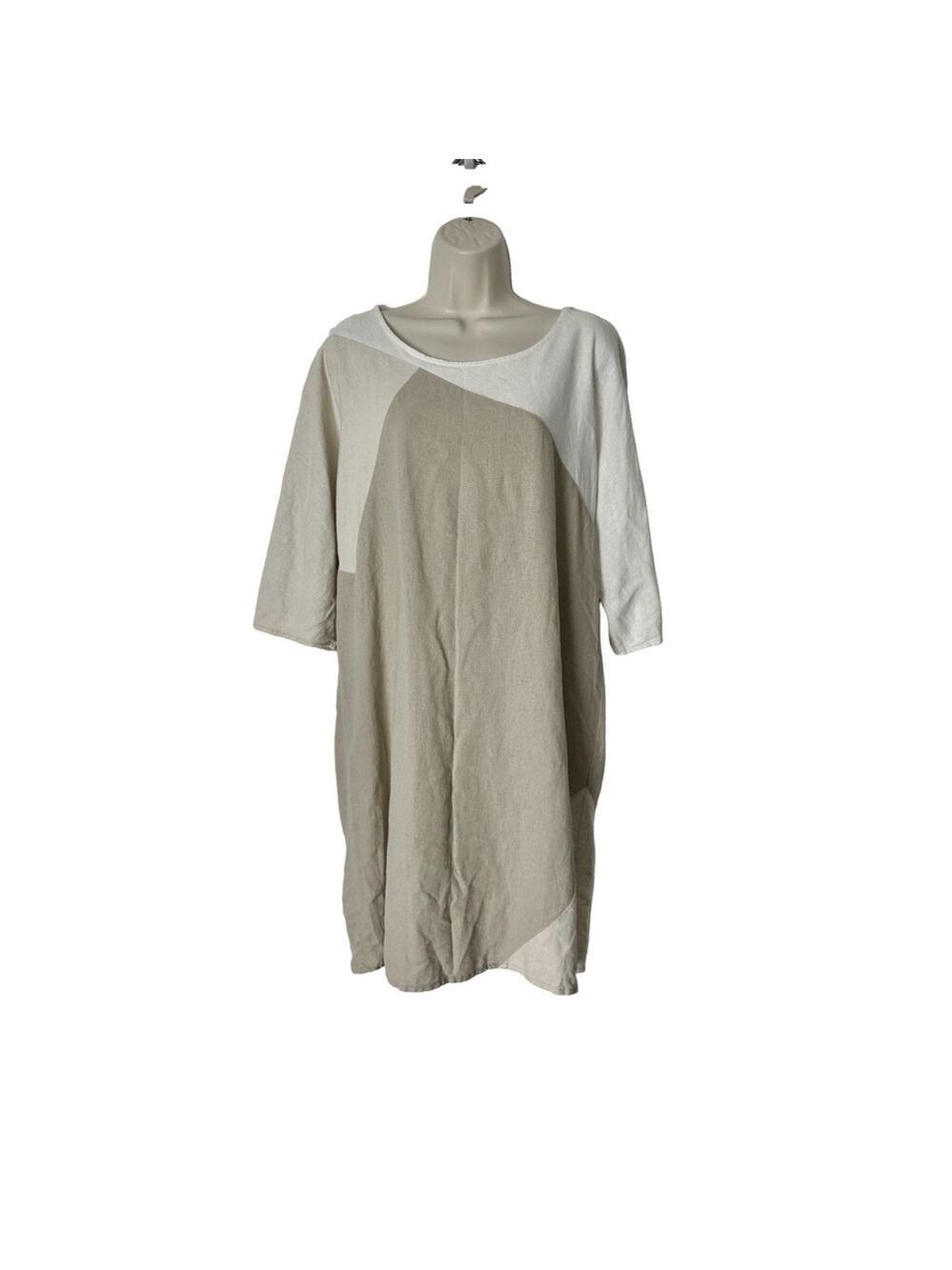 For Cynthia Linen Shift Midi Dress Medium Lagenlook Beach Neutral Travel Hi Low